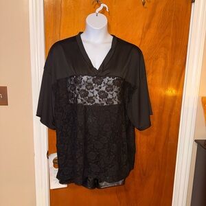 Elegant Black Lace Women's Top and Leather Shorts